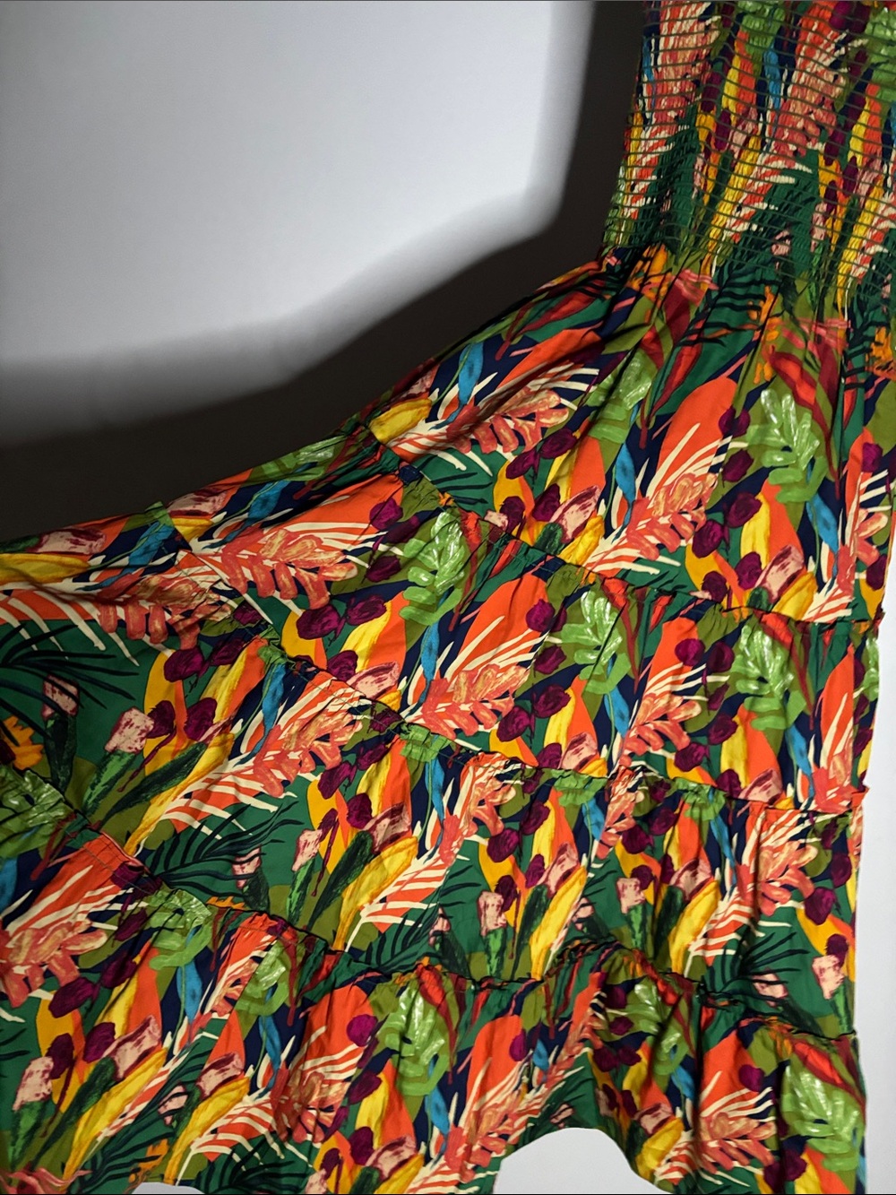 OPT Calypso Tropical  Orange Tiered Smocked Maxi Dress - Picture 7 of 7